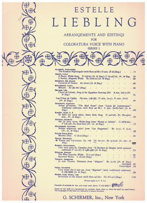 Picture of Theme & Variations Op. 164, Heinrch Proch, ed. Estelle Liebling, coloratura vocal solo, low key 