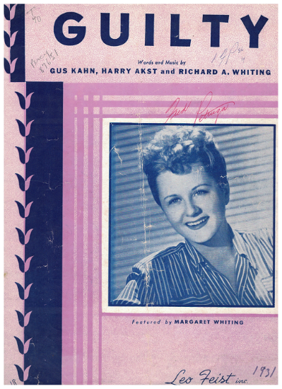 Picture of Guilty, Gus Kahn/ Harry Akst/ Richard A. Whiting, featured by Margaret Whiting, sheet music