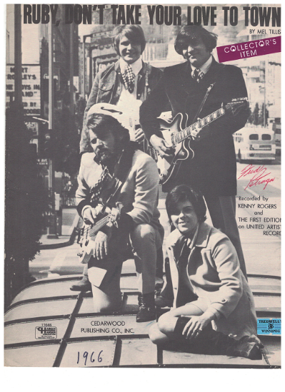 Picture of Ruby Don't Take Your Love to Town, Mel Tillis, recorded by Kenny Rogers & The First Edition, sheet music