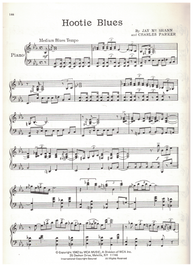Picture of Hootie Blues, Jay McShann & Charlie Parker, piano solo, sheet music