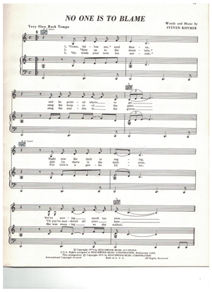 Picture of No One is to Blame, Steve Rhymer, recorded by Anne Murray