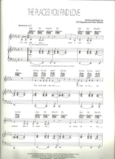Picture of The Places You Find Love, Clif Magness & Glen Ballard, sung by Barbra Streisand, sheet music