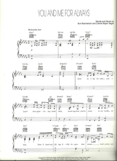 Picture of You and Me for Always, Burt Bacharach & Carol Bayer Sager, sung by Barbra Streisand, sheet music