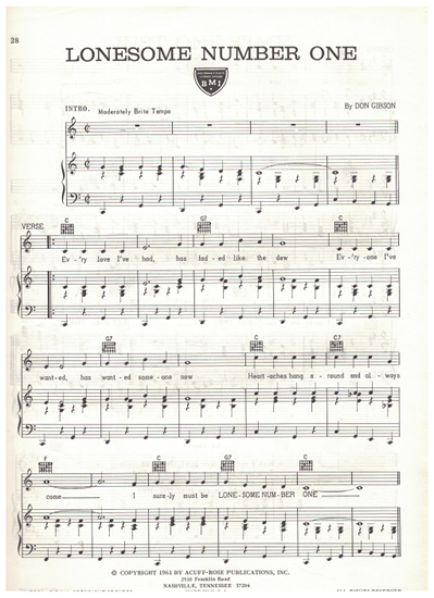 Picture of Lonesome Number One, written & recorded by Don Gibson