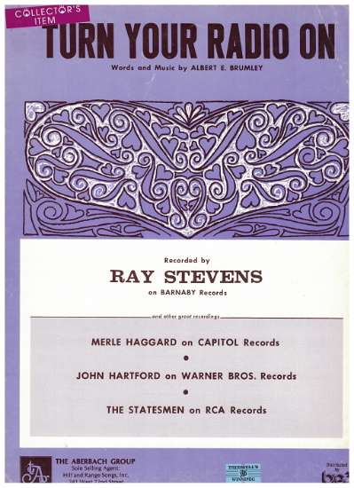 Picture of Turn Your Radio On, Albert E. Brumley, recorded by Ray Stevens, sheet music