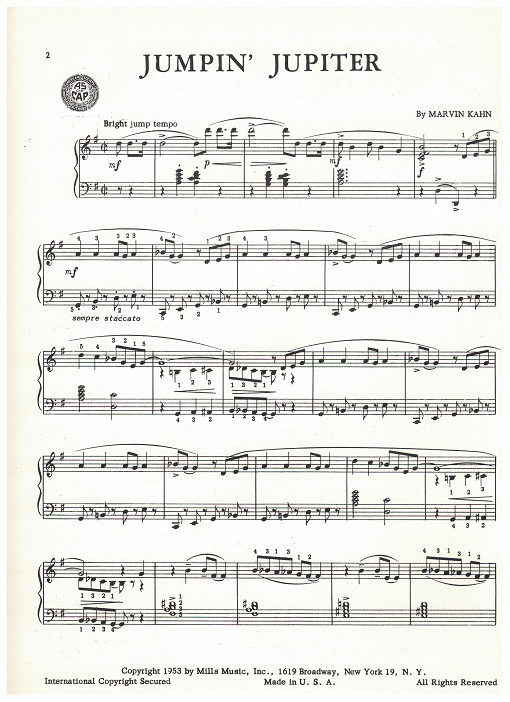 Tredwells-Music.com|Jumpin' Jupiter, Marvin Kahn, piano solo sheet ...