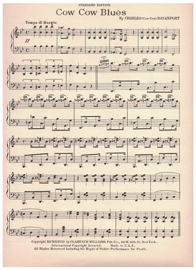 Picture of Cow Cow Blues, Charles Davenport, recorded by Clarence Williams, piano solo