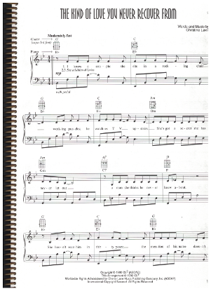 Picture of The Kind of Love You Never Recover From, written & recorded by Christine Lavin, sheet music, pdf copy 