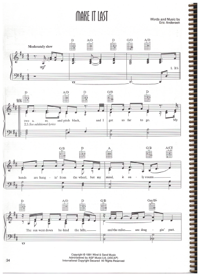 Picture of Make it Last, Eric Andersen, sheet music, pdf copy