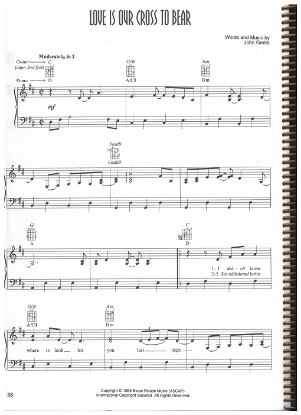 Picture of Love is Our Cross to Bear, written & recorded, John Gorka, sheet music