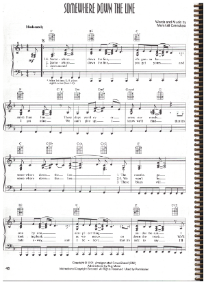 Picture of Somewhere Down the Line, written & recorded by Marshall Crenshaw, sheet music, pdf copy 