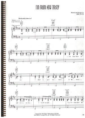 Picture of I'm from New Jersey, written & recorded by John Gorka, sheet music, pdf copy