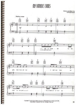 Picture of My Father's Shoes, written & recorded by Cliff Eberhardt, sheet music