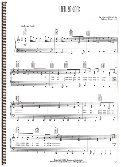 Picture of I Feel So Good, written & recorded by Richard Thompson, sheet music, pdf copy