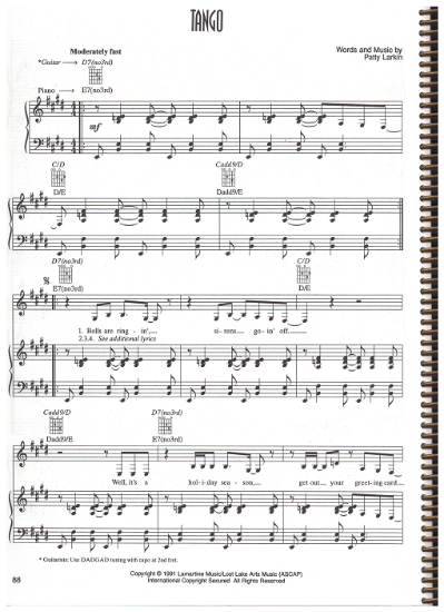 Picture of Tango, written & recorded by Patty Larkin, sheet music, pdf copy
