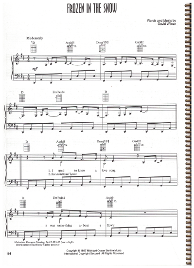 Picture of Frozen in the Snow, written & recorded by David Wilcox, sheet music, pdf copy