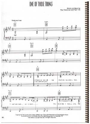Picture of One of Those Things, Paul Overstreet, recorded by Pam Tillis, sheet music