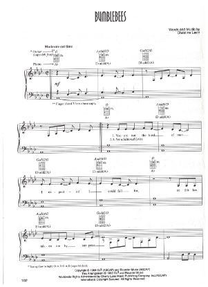 Picture of Bumblebees, written & recorded by Christine Lavin, sheet music, pdf copy