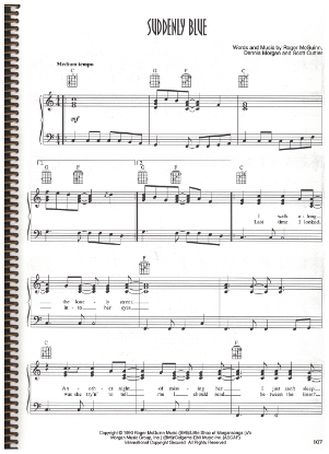 Picture of Suddenly Blue, Dennis Martin & Scott Cuttler, recorded by Roger McGuinn, sheet music, pdf copy