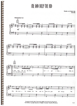 Picture of Me and Billy the Kid, written & recorded by Joe Ely, sheet music, pdf copy 