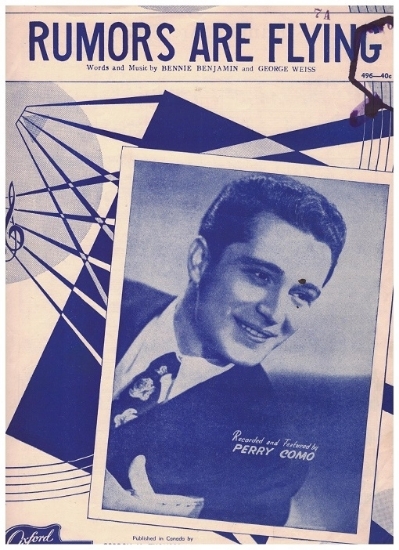 Picture of Rumors are Flying, Bennie Benjamin & George Weiss, recorded by Perry Como, sheet music