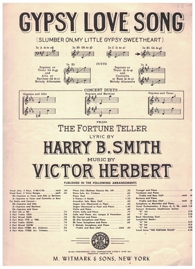 Picture of Gypsy Love Song, from "The Fortune Teller", Victor Herbert, high voice solo