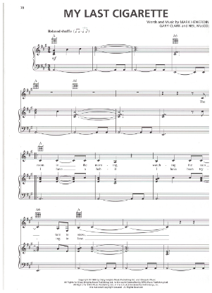Picture of My Last Cigarette, Mark Hewerdine/ Gary Clark/ Neil MacColl, recorded by K. D. Lang, sheet music