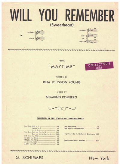 Picture of Will You Remember (Sweetheart), Sigmund Romberg, vocal duet for Soprano & Tenor