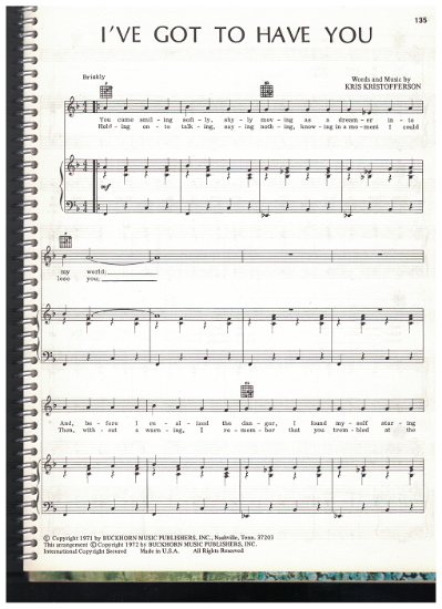 Picture of I've Got to Have You, written & recorded by Kris Kristofferson, sheet music