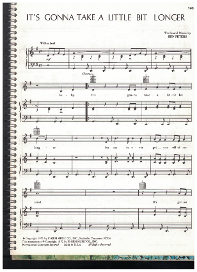 Picture of It's Gonna Take a Little Bit Longer, Ben Peters, recorded by Charley Pride, sheet music