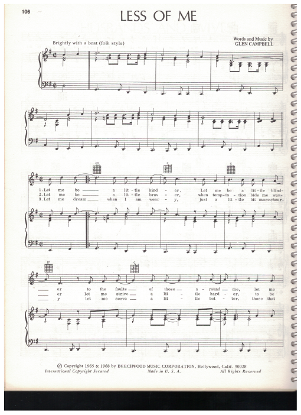 Picture of Less of Me, written & recorded by Glen Campbell, sheet music
