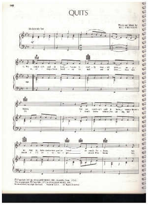 Picture of Quits, written & recorded by Bill Anderson, sheet music