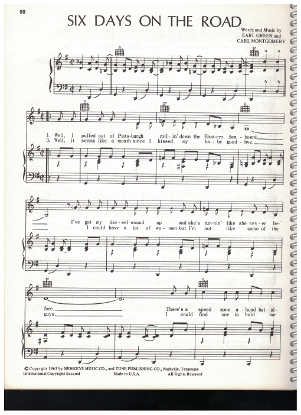 Picture of Six Days on the Road, Earl Green & Carl Montgomery, recorded by Del Reeves & Dave Dudley & Sawyer Brown, sheet music