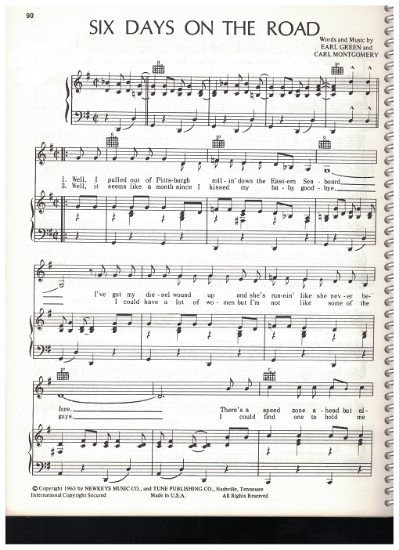 Picture of Six Days on the Road, Earl Green & Carl Montgomery, recorded by Del Reeves & Dave Dudley & Sawyer Brown, sheet music