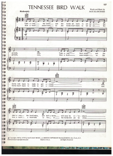 Picture of Tennessee Bird Walk, Jack Blanchard, recorded by Jack Blanchard & Misty Morgan, sheet music