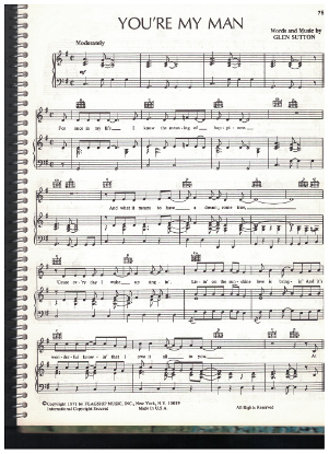 Picture of You're My Man, Glen Sutton, recorded by Lynn Anderson, sheet music