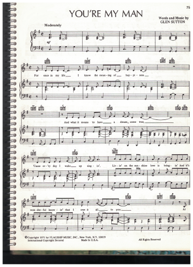 Picture of You're My Man, Glen Sutton, recorded by Lynn Anderson, sheet music