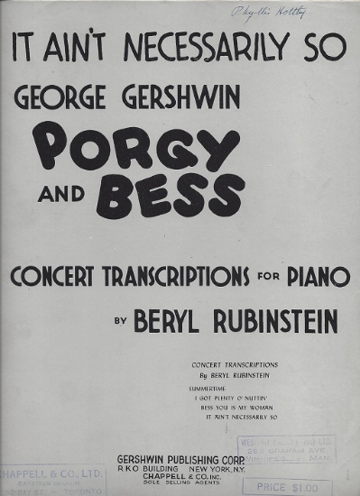 Picture of It Ain't Necessarily So, George Gershwin, concert transcription by Beryl Rubinstein, piano solo sheet music