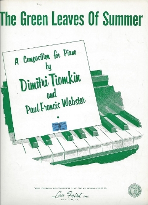 Picture of The Green Leaves of Summer, from movie "The Alamo", Dimitri Tiomkin & Paul Francis Webster, piano solo