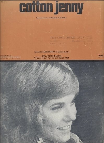 Picture of Cotton Jenny, Gordon Lightfoot, recorded by Anne Murray, sheet music