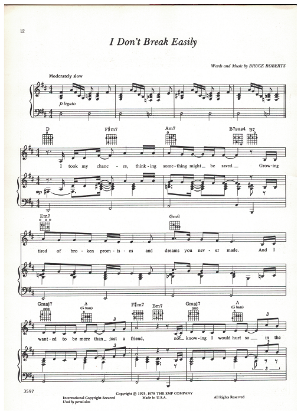 Picture of I Don't Break Easily, Bruce Roberts, recorded by Barbra Streisand, sheet music