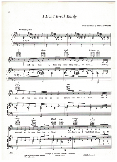 Picture of I Don't Break Easily, Bruce Roberts, recorded by Barbra Streisand, sheet music