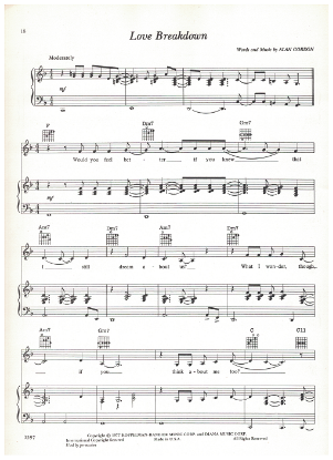 Picture of Love Breakdown, Alan Gordon, recorded by Barbra Streisand, sheet music