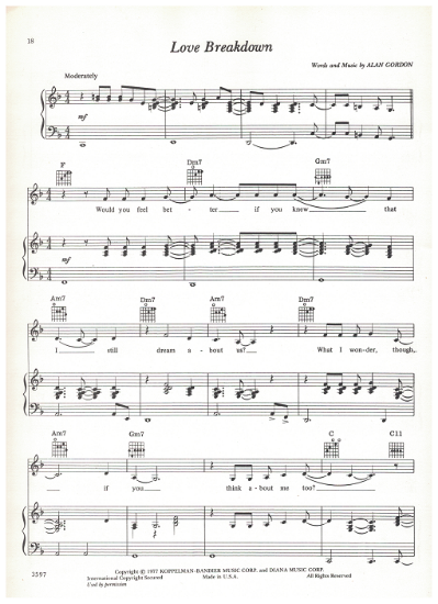 Picture of Love Breakdown, Alan Gordon, recorded by Barbra Streisand, sheet music