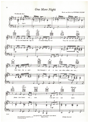 Picture of One More Night, Stephen Bishop, recorded by Barbra Streisand, sheet music