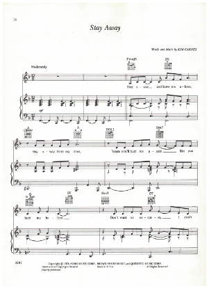 Picture of Stay Away, Kim Carnes, recorded by Barbra Streisand, sheet music