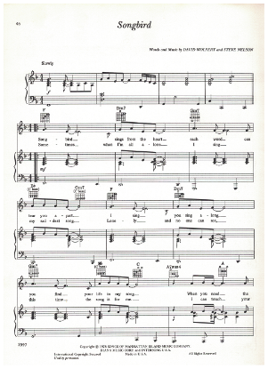 Picture of Songbird, David Wolfert & Steve Nelson, recorded by Barbra Streisand, sheet music