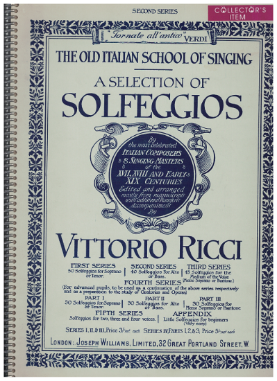 Picture of A Selection of 40 Solfeggios for Alto or Bass Voice, Vittorio Ricci, vocal technique, sheet music songbook, coil bound