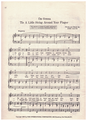 Picture of I'm Gonna Tie a Little String Around Your Finger, John Gluck, recorded by Mervin Shiner