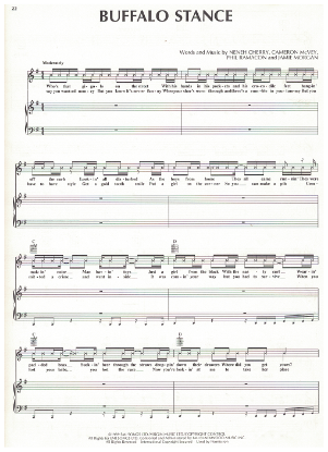 Picture of Buffalo Stance, written & recorded by Neneh Cherry, sheet music